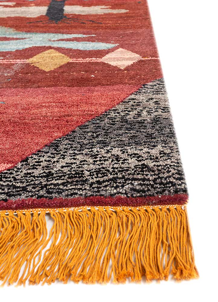 freedom manchaha red and orange wool and silk Hand Knotted Rug - Corner