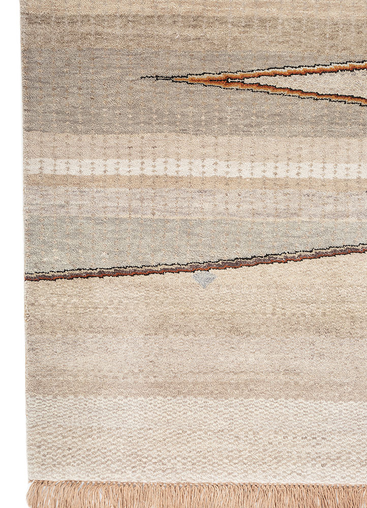 manchaha beige and brown wool and silk Hand Knotted Rug - Corner