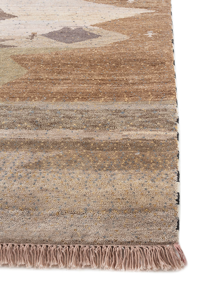 freedom manchaha beige and brown wool and silk Hand Knotted Rug - Corner