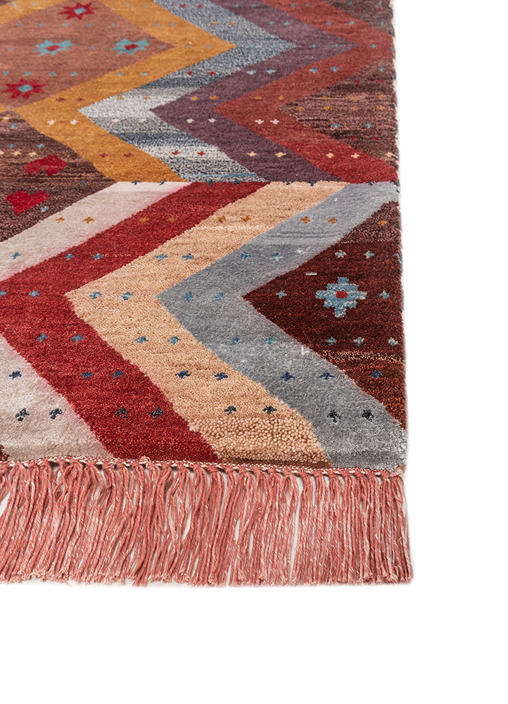 freedom manchaha red and orange wool and silk Hand Knotted Rug - Corner