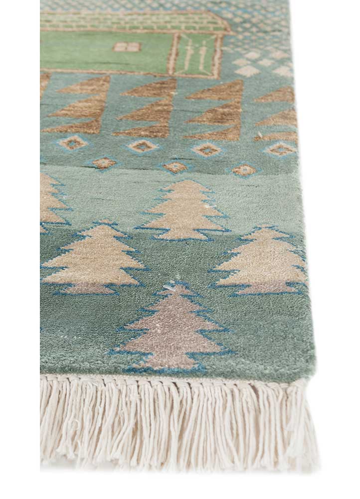 manchaha blue silk Hand Knotted Rug - Corner