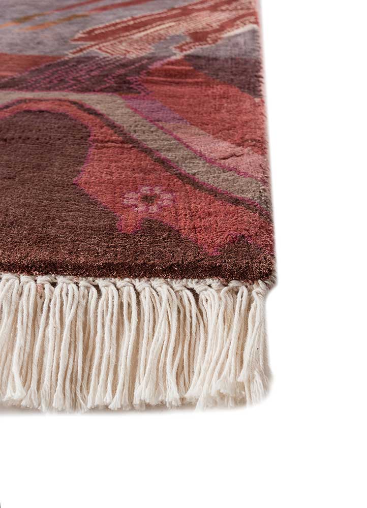 manchaha red and orange silk Hand Knotted Rug - Corner