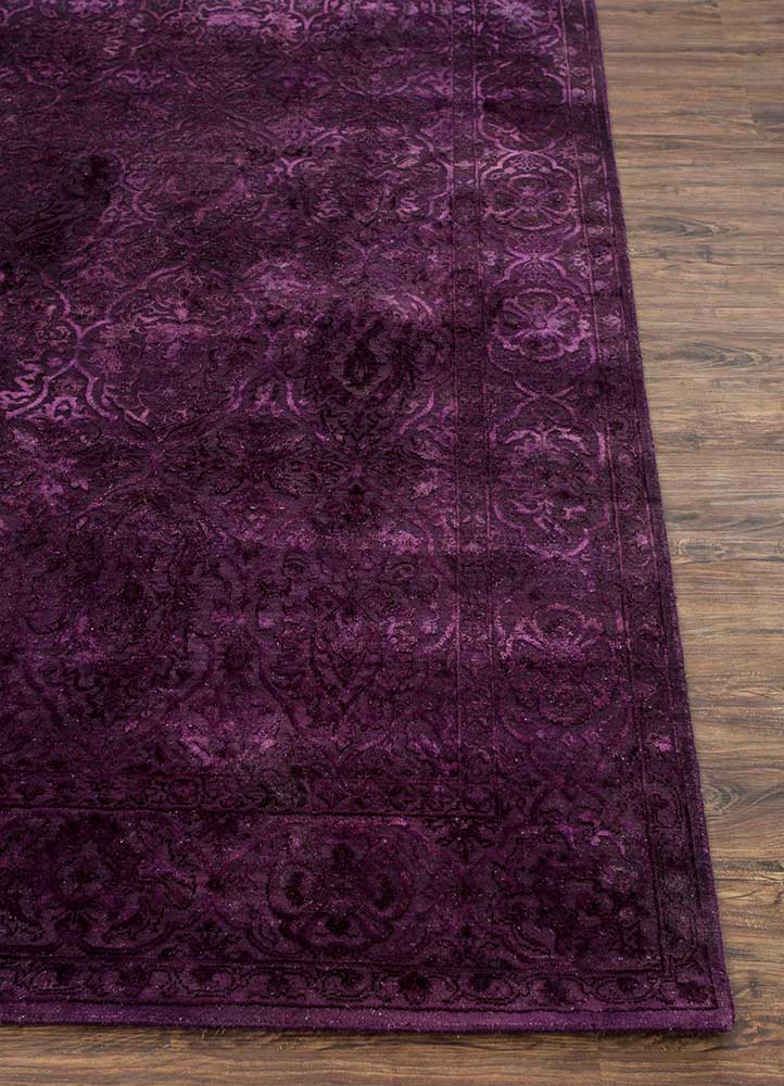 lacuna pink and purple wool and silk Hand Knotted Rug - Corner