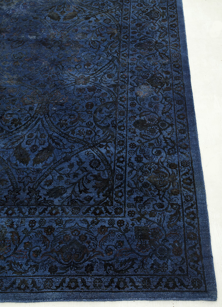 far east blue wool and silk Hand Knotted Rug - Corner