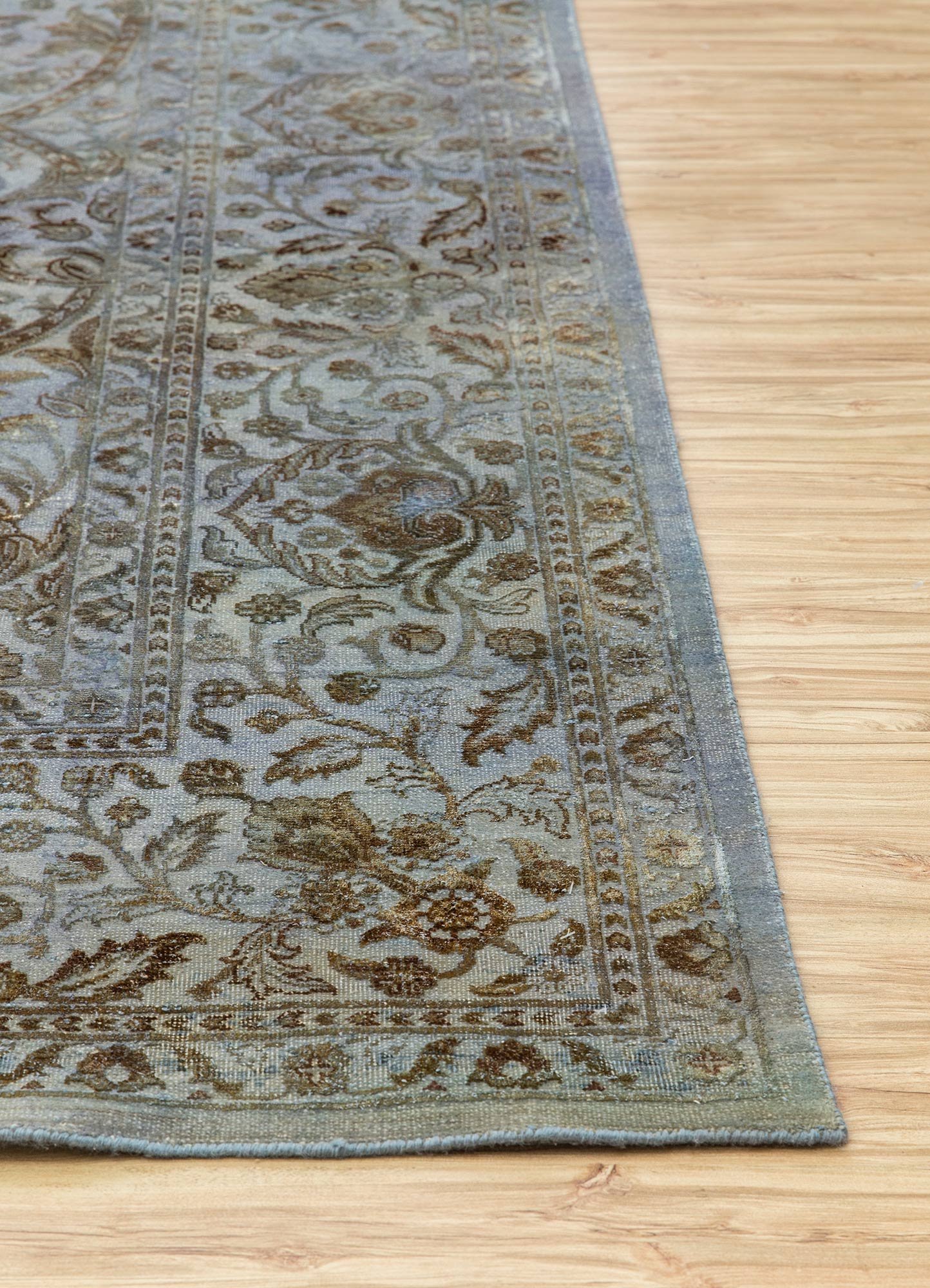 far east blue wool and silk Hand Knotted Rug - Corner