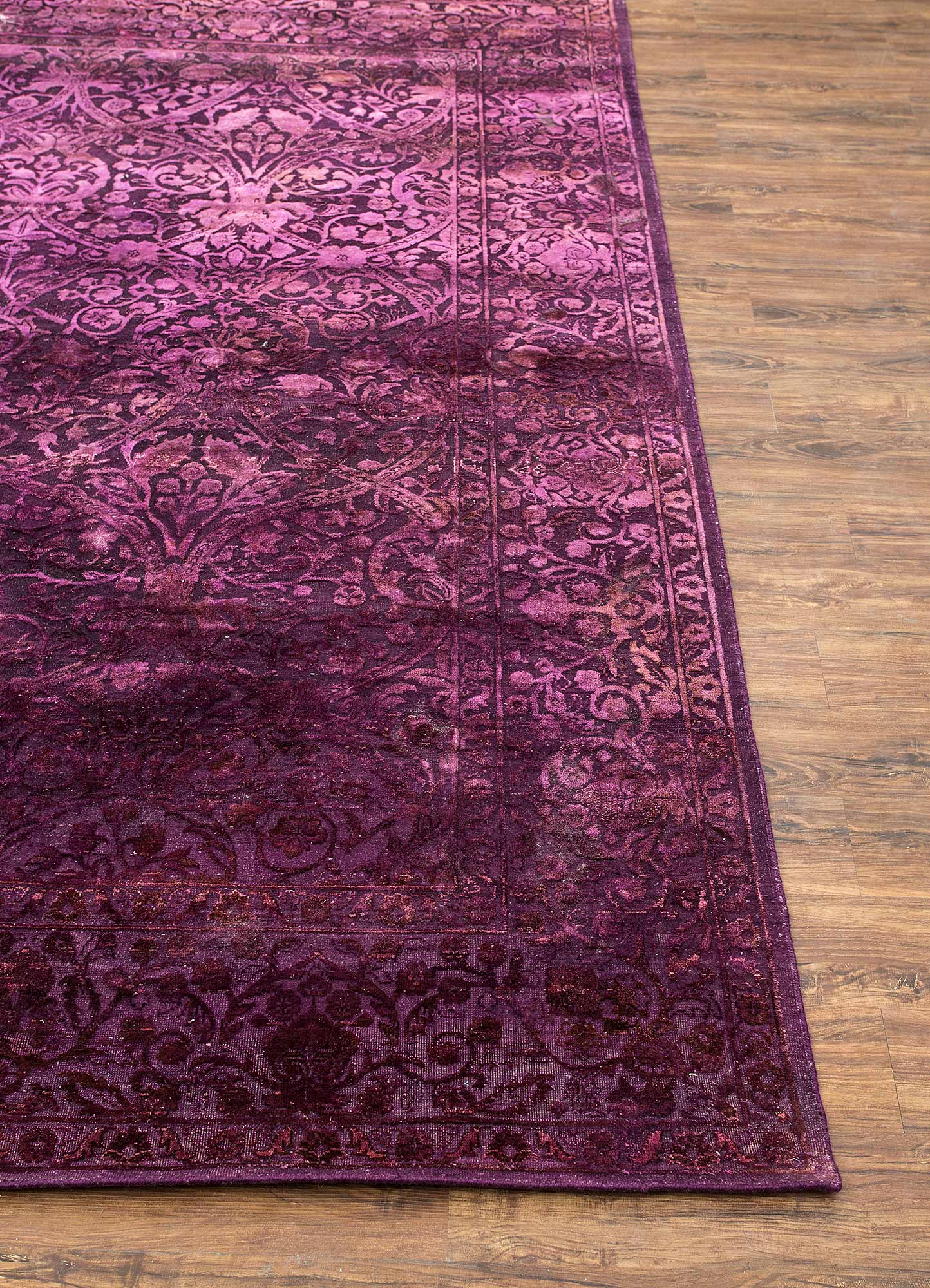 far east pink and purple wool and silk Hand Knotted Rug - Corner