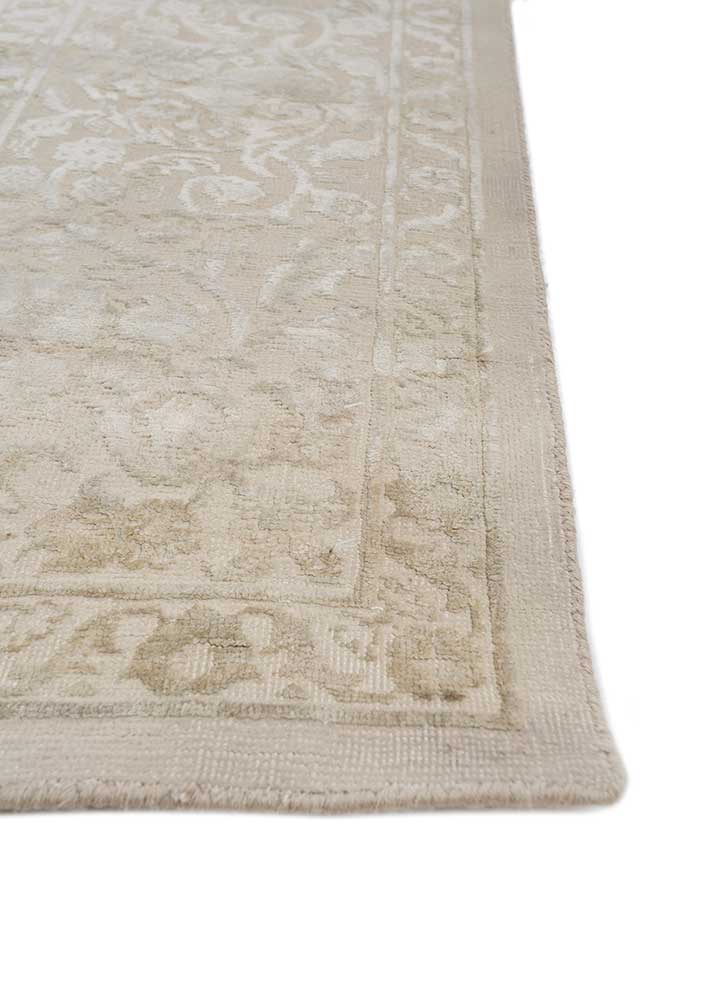 far east ivory wool and silk Hand Knotted Rug - Corner