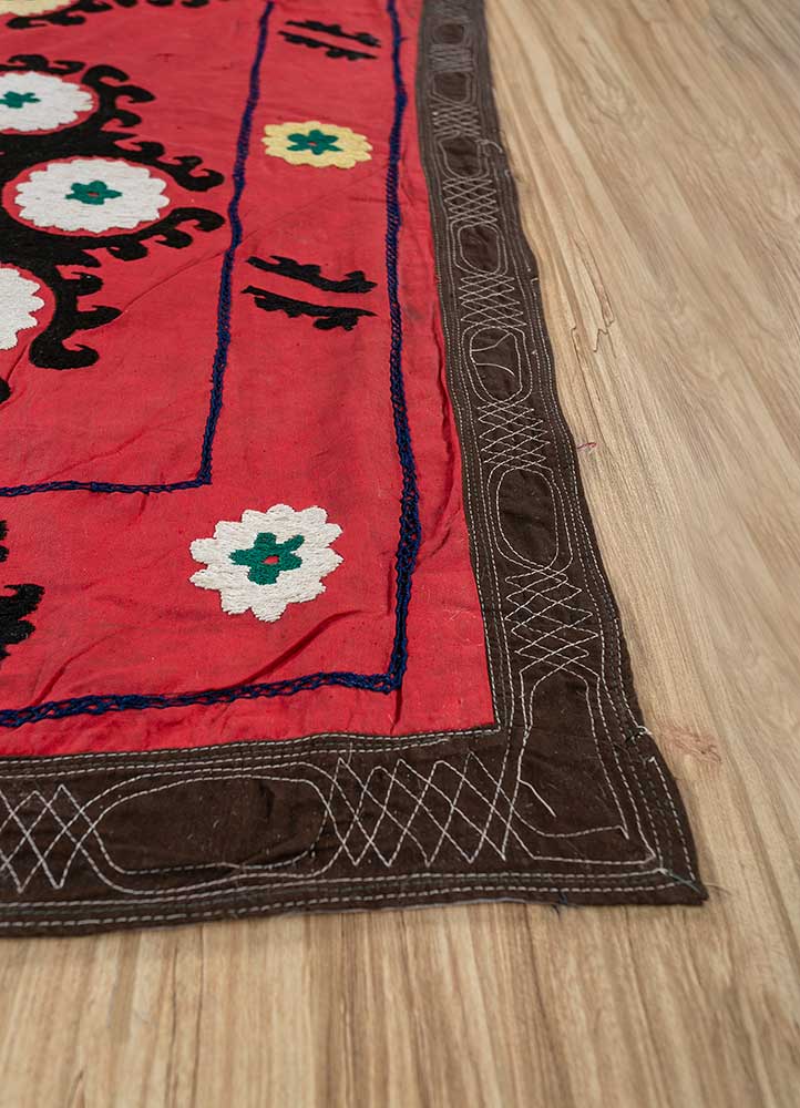 jean red and orange cotton Hand Loom Rug - Corner