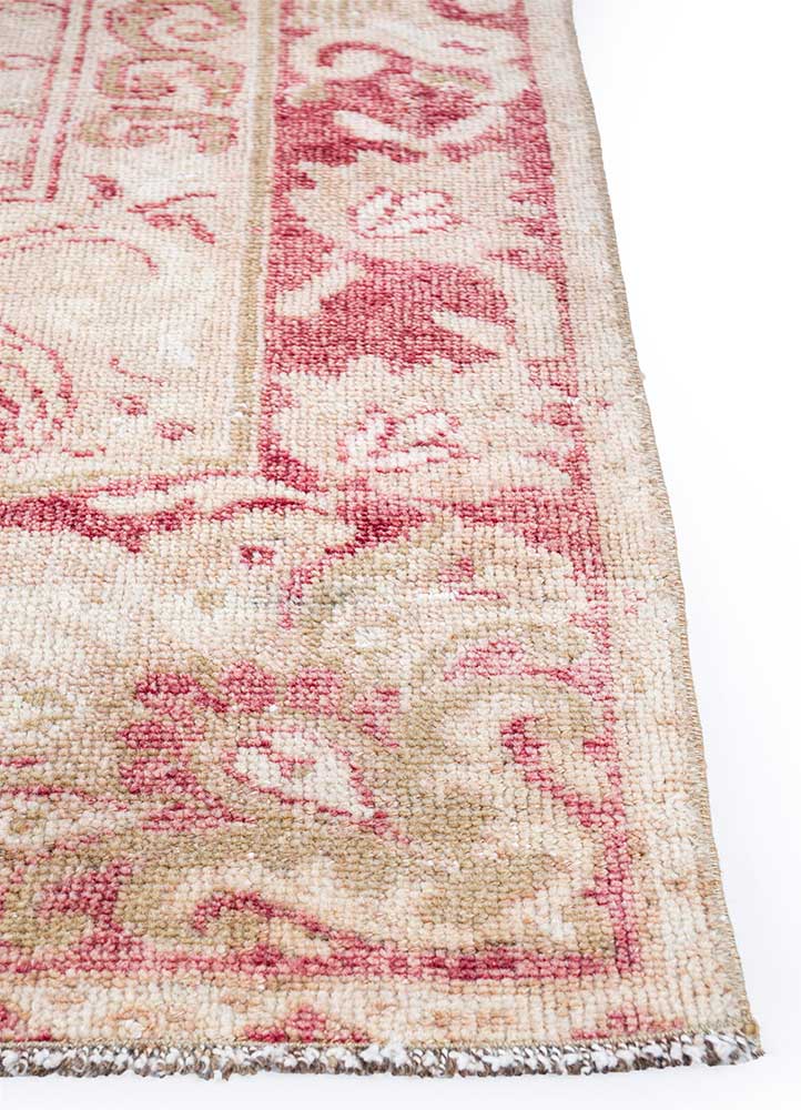 vintage red and orange wool Hand Knotted Rug - Corner