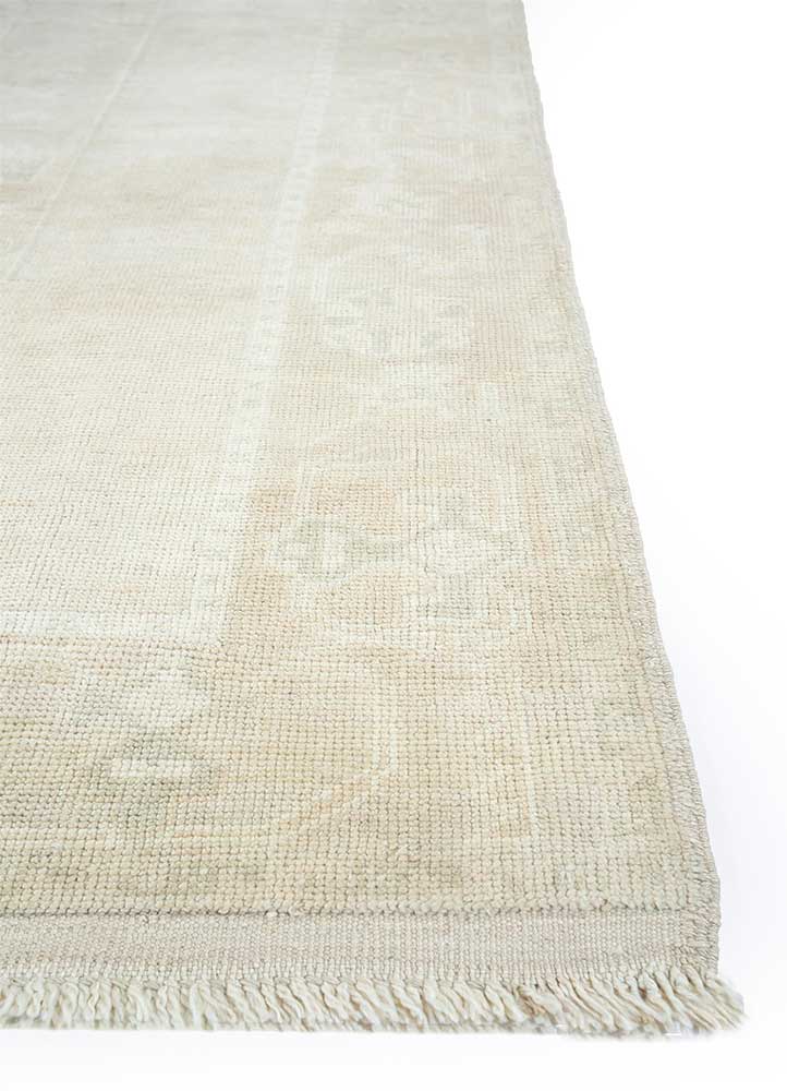 vintage beige and brown wool Hand Knotted Rug - Corner