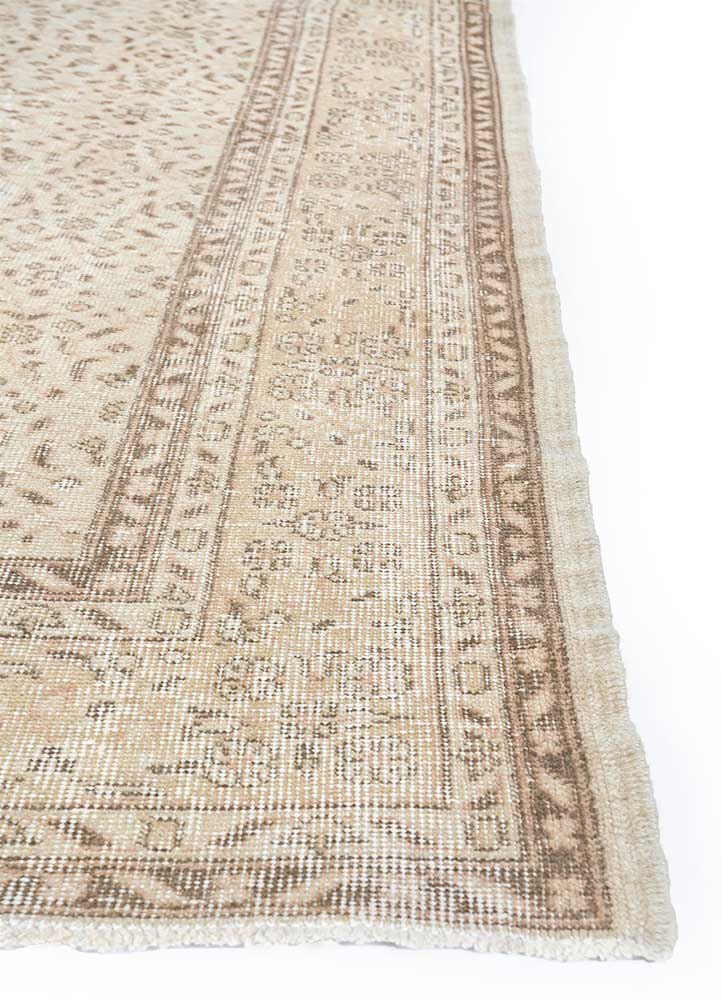 vintage beige and brown wool Hand Knotted Rug - Corner