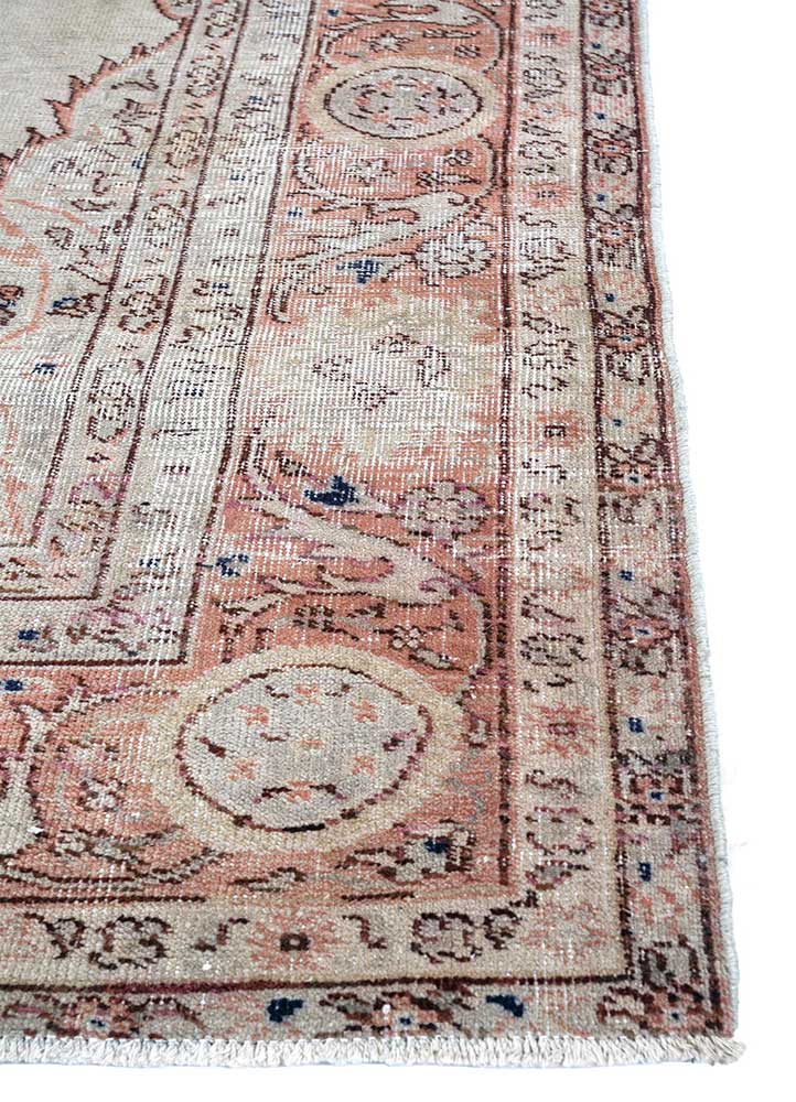 vintage beige and brown wool Hand Knotted Rug - Corner