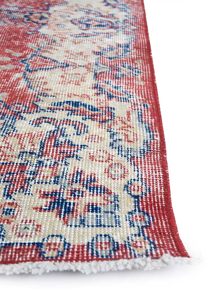 vintage red and orange wool Hand Knotted Rug - Corner