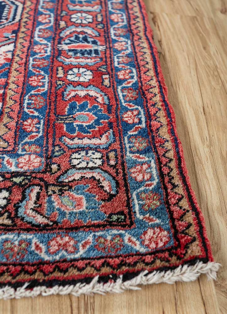 aalam red and orange wool Hand Knotted Rug - Corner