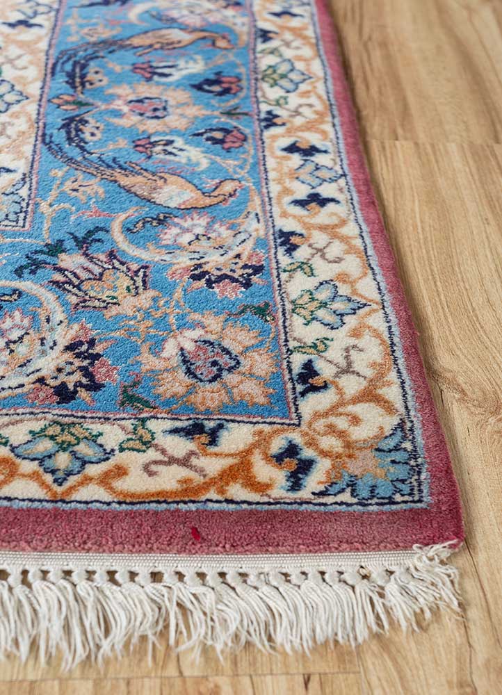 aalam blue wool Hand Knotted Rug - Corner