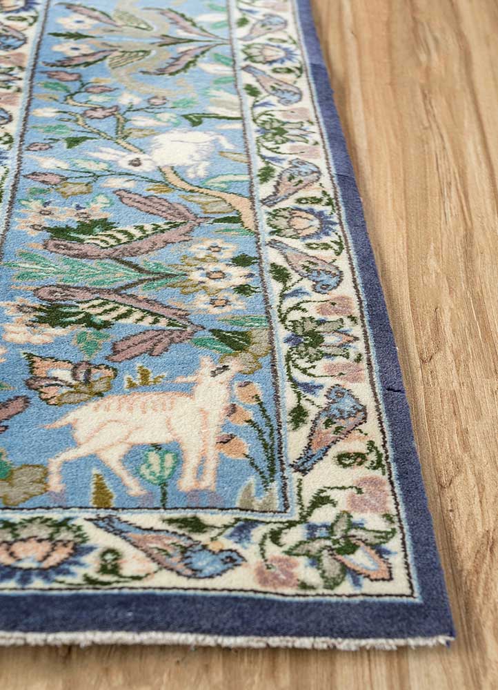 aalam blue wool Hand Knotted Rug - Corner