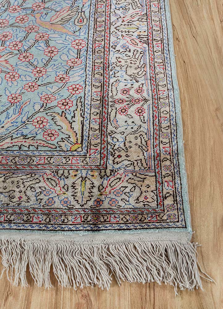 gulmarg blue silk Hand Knotted Rug - Corner