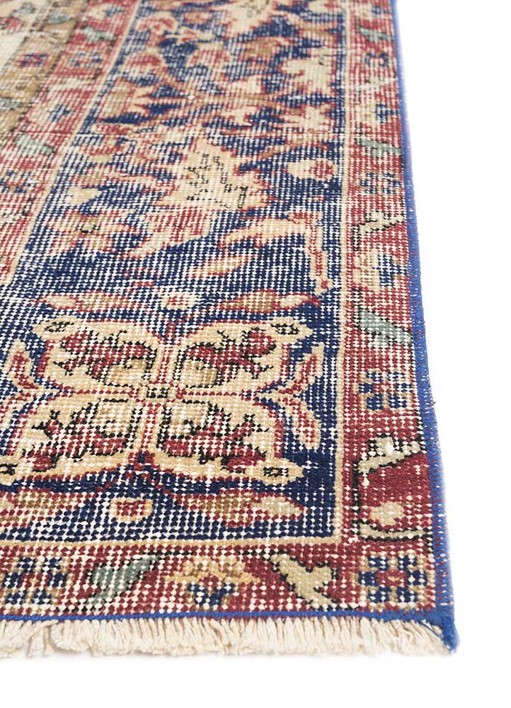 vintage red and orange wool Hand Knotted Rug - Corner