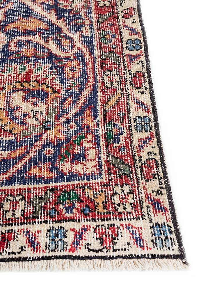 vintage red and orange wool Hand Knotted Rug - Corner