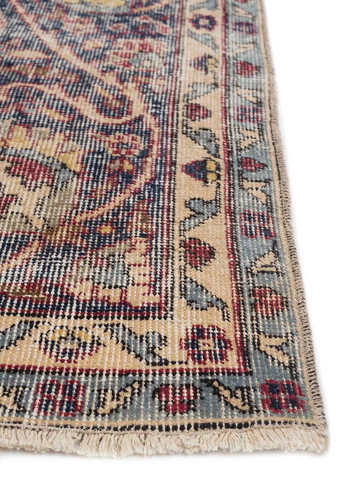 vintage red and orange wool Hand Knotted Rug - Corner