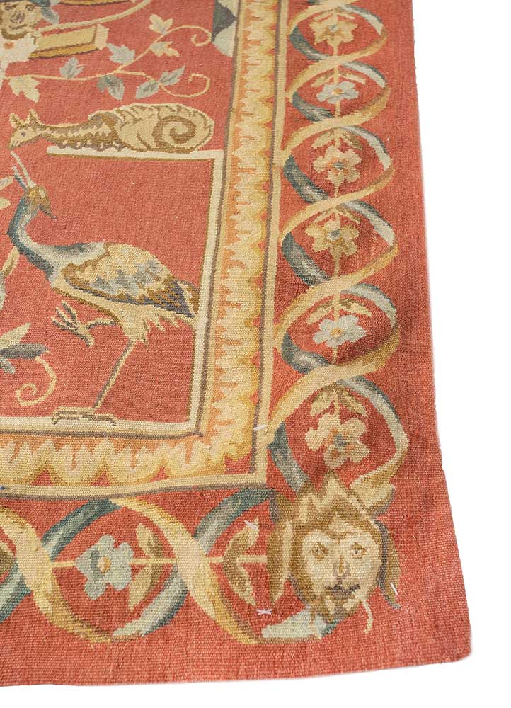wall art red and orange wool Hand woven Rug - Corner wall art red and orange wool Hand woven Rug - Corner
