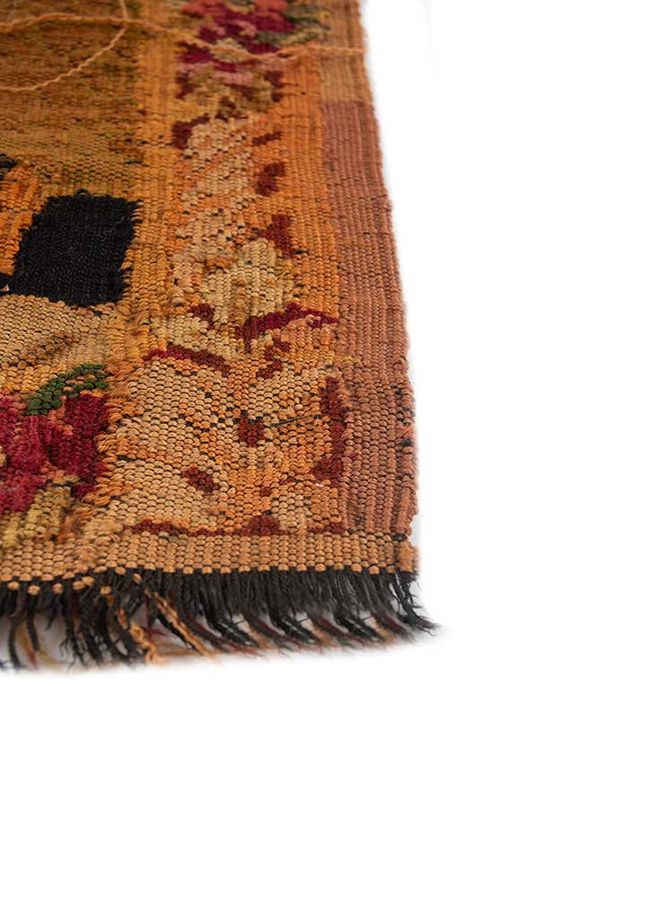 wall art red and orange wool Hand woven Rug - Corner wall art red and orange wool Hand woven Rug - Corner