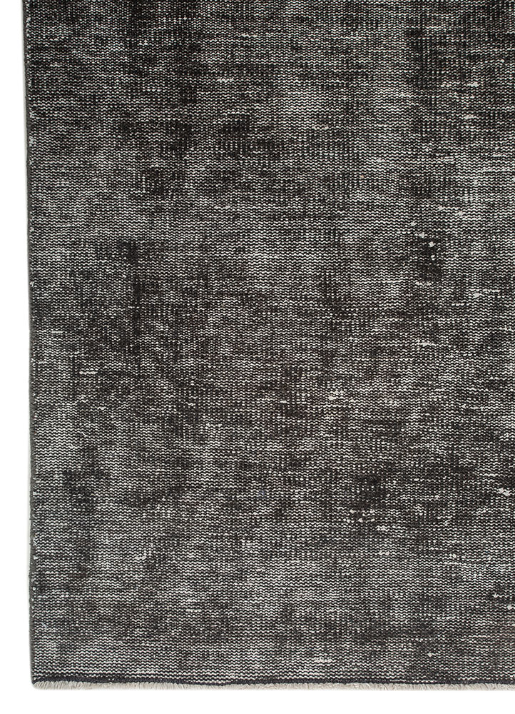 vintage grey and black wool Hand Knotted Rug - Corner