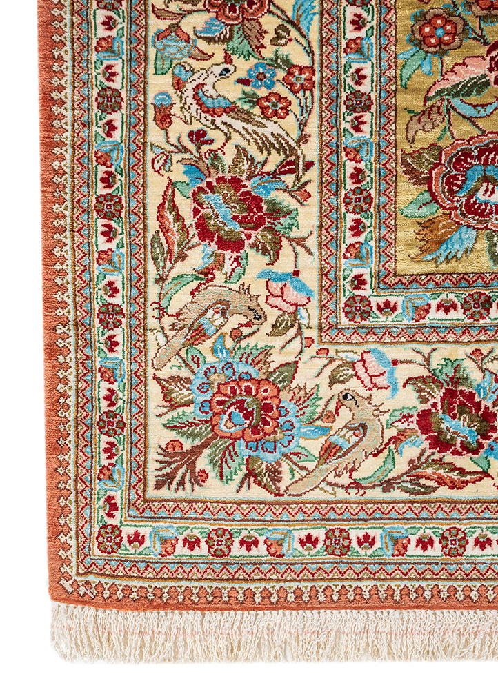 aalam green silk Hand Knotted Rug - Corner