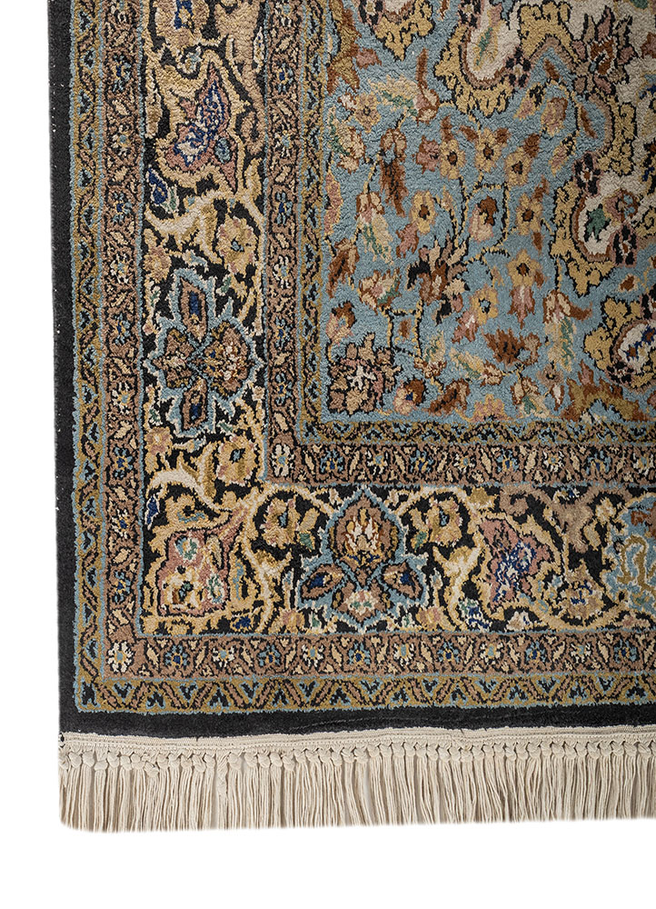 aalam green silk Hand Knotted Rug - Corner
