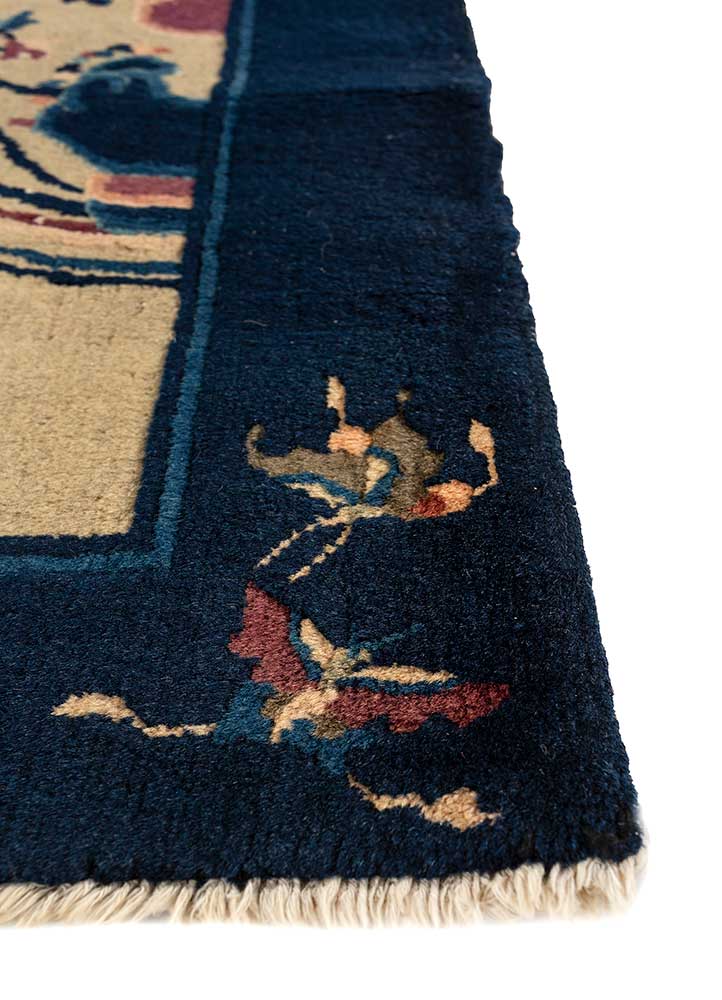 aalam beige and brown wool Hand Knotted Rug - Corner