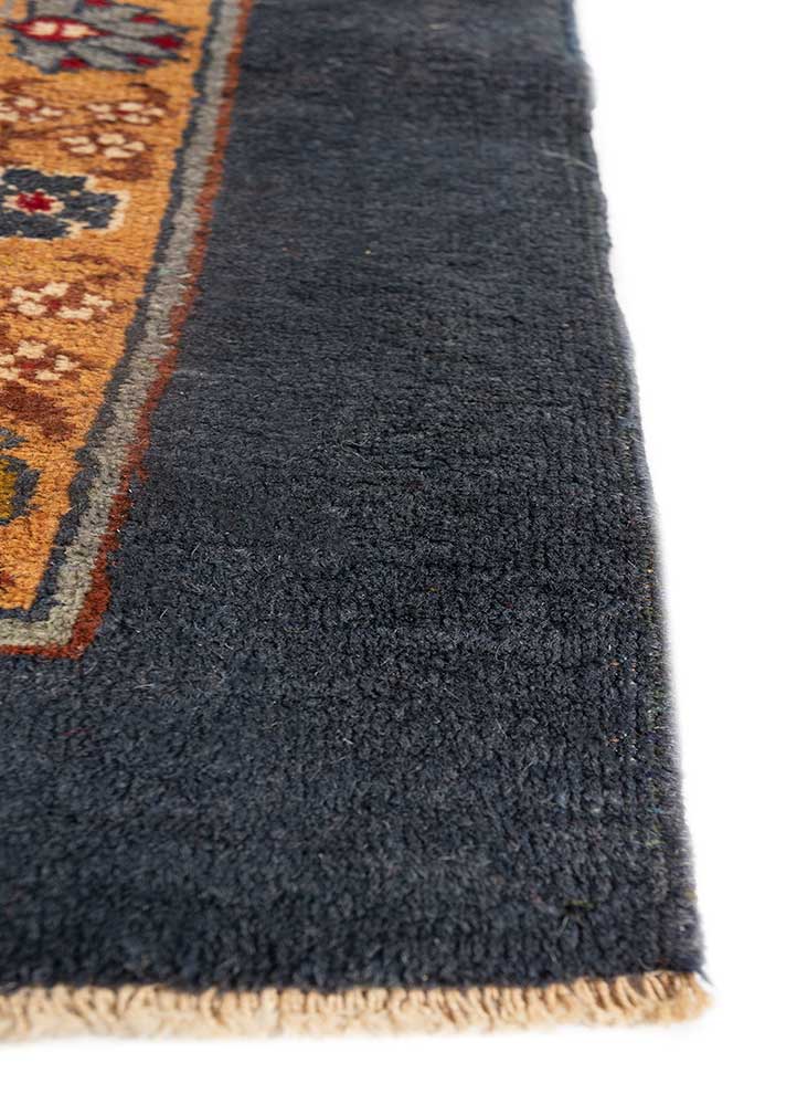 aalam blue wool Hand Knotted Rug - Corner