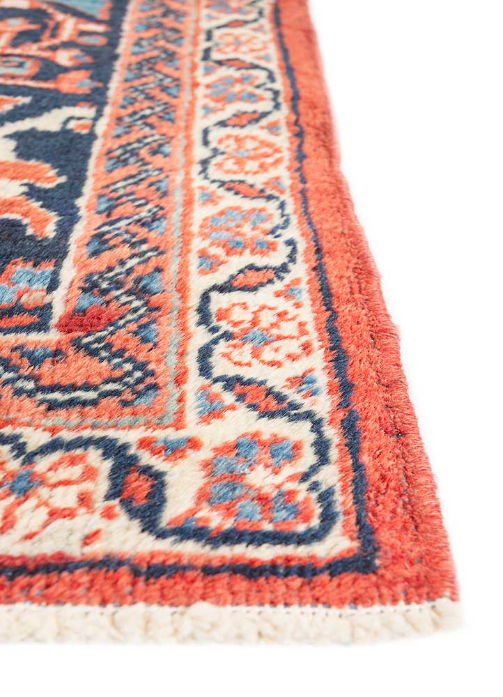 aalam red and orange wool Hand Knotted Rug - Corner