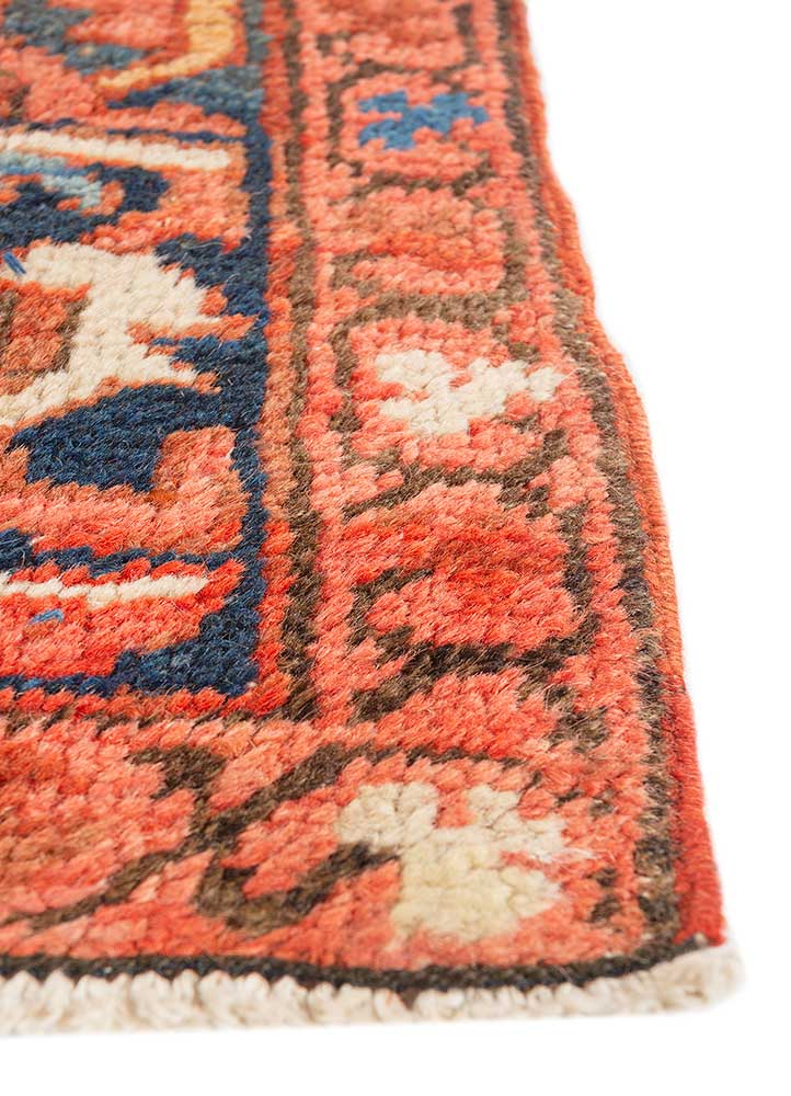 aalam red and orange wool Hand Knotted Rug - Corner