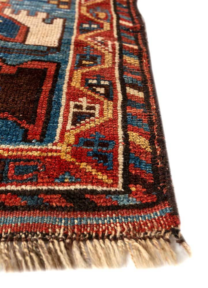 aalam blue wool Hand Knotted Rug - Corner