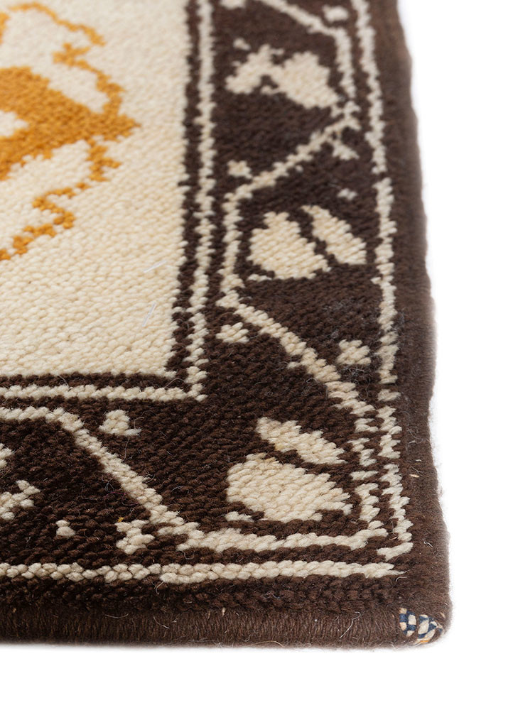 aalam beige and brown wool Hand Knotted Rug - Corner aalam beige and brown wool Hand Knotted Rug - Corner