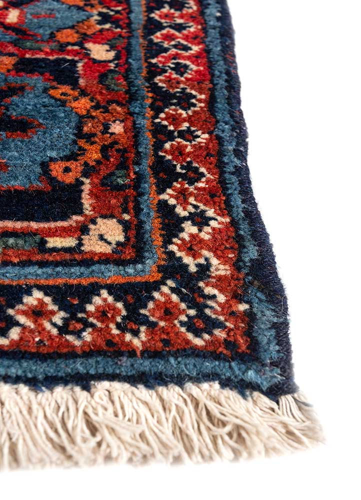 aalam blue wool Hand Knotted Rug - Corner