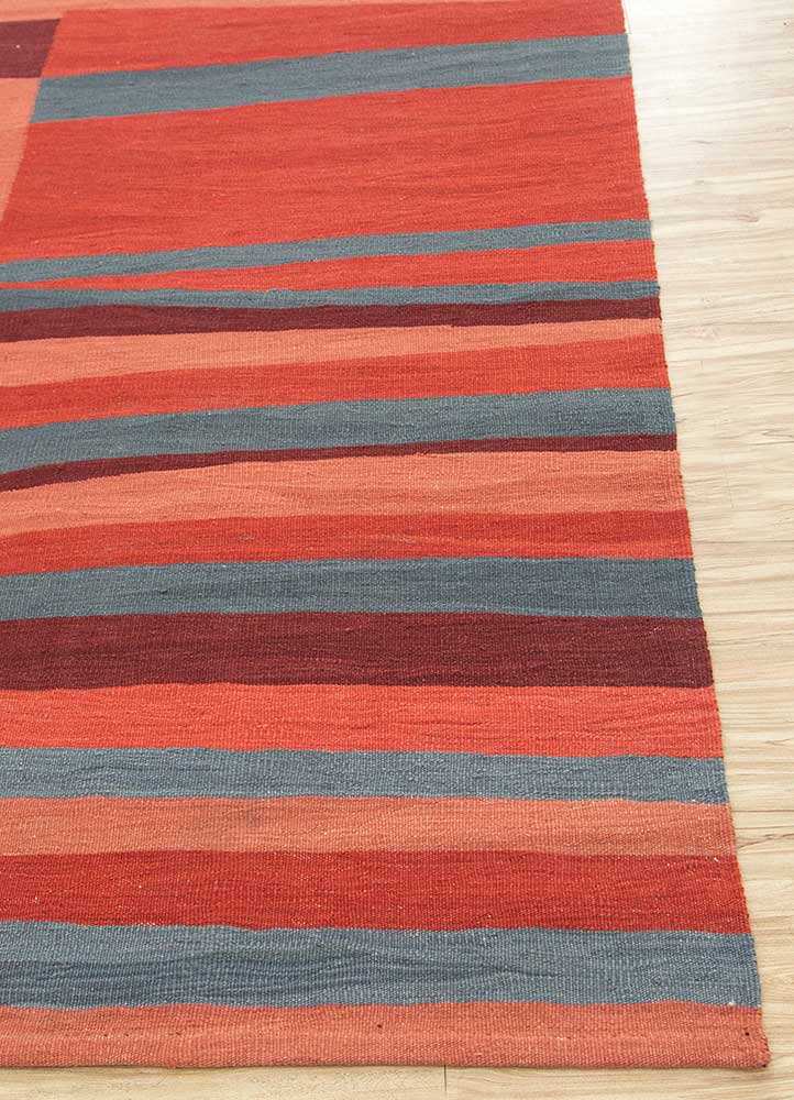 indusbar red and orange cotton Flat Weaves Rug - Corner