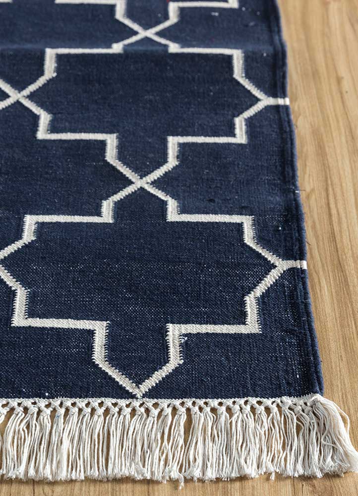 indusbar blue cotton Flat Weaves Rug - Corner