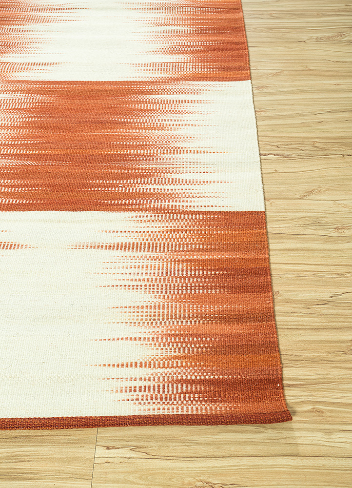 indusbar red and orange wool Flat Weaves Rug - Corner