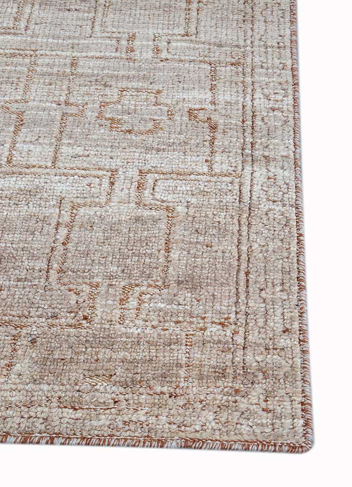 manifest beige and brown wool Hand Knotted Rug - Corner