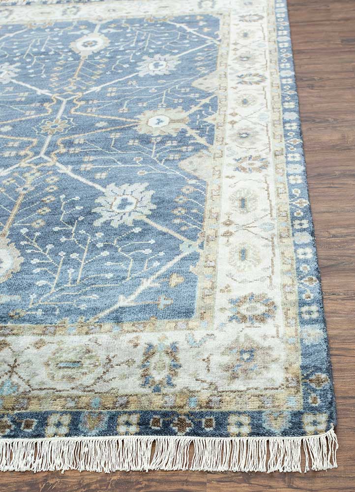 savana blue wool Hand Knotted Rug - Corner