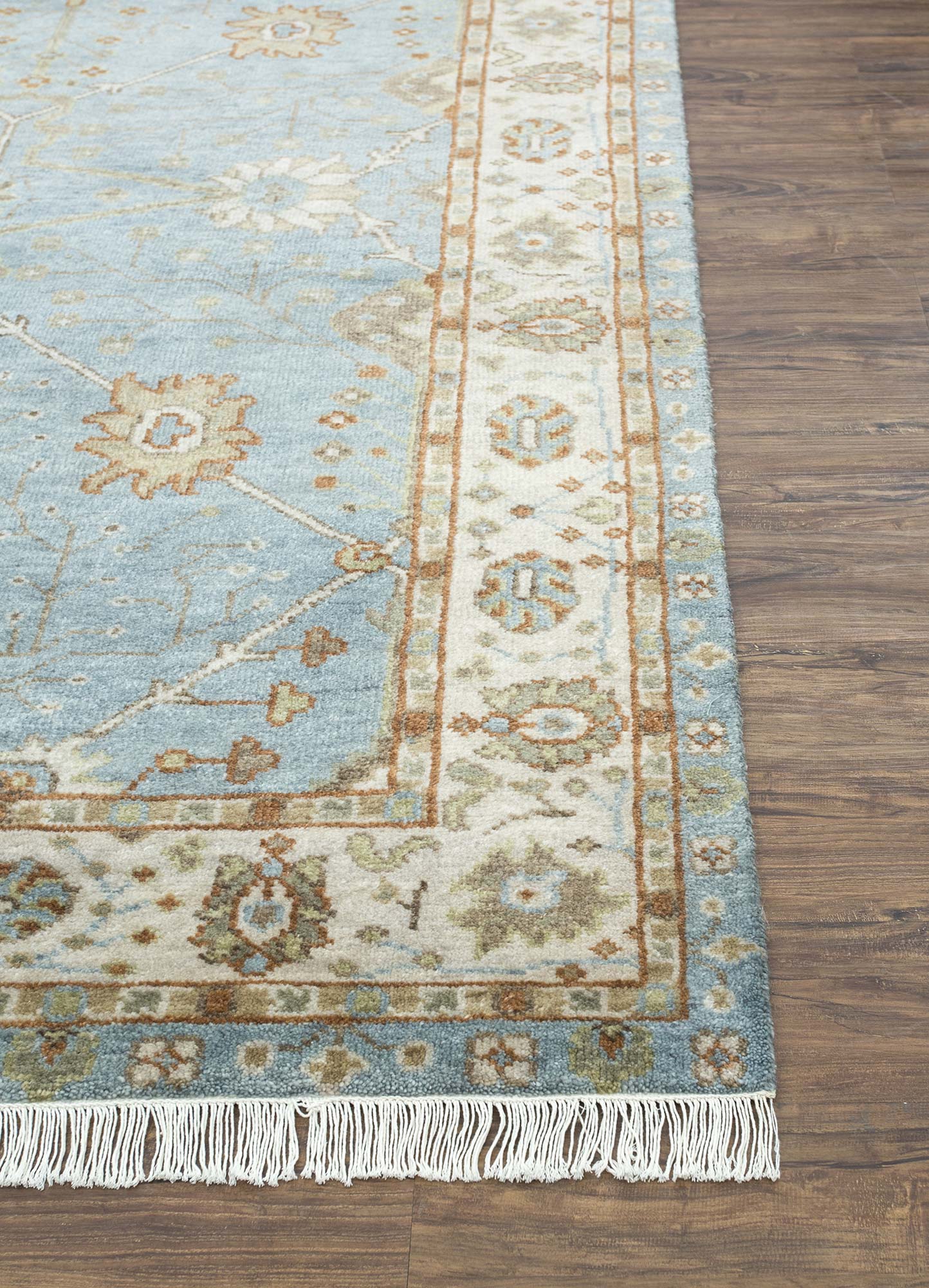 savana blue wool Hand Knotted Rug - Corner