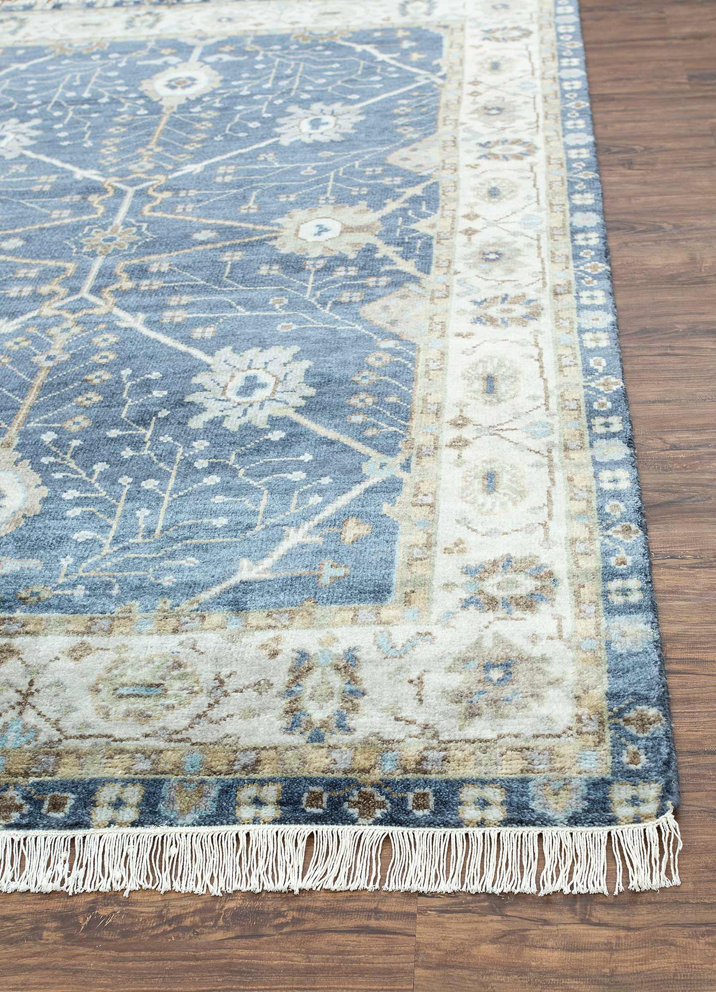 savana blue wool Hand Knotted Rug - Corner