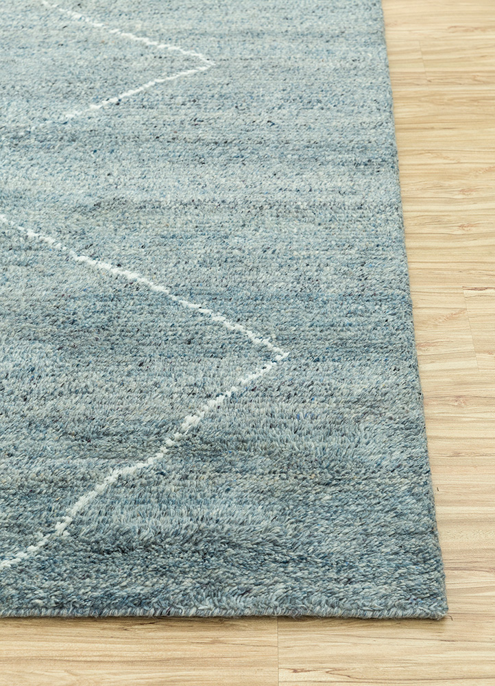 zuri blue wool Hand Knotted Rug - Corner