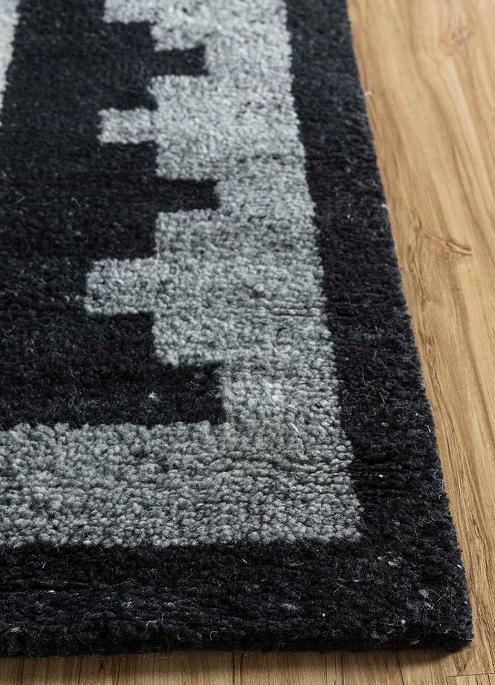 clan grey and black wool Hand Knotted Rug - Corner