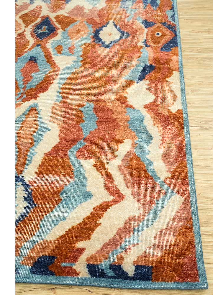 erbe red and orange wool Hand Knotted Rug - Corner