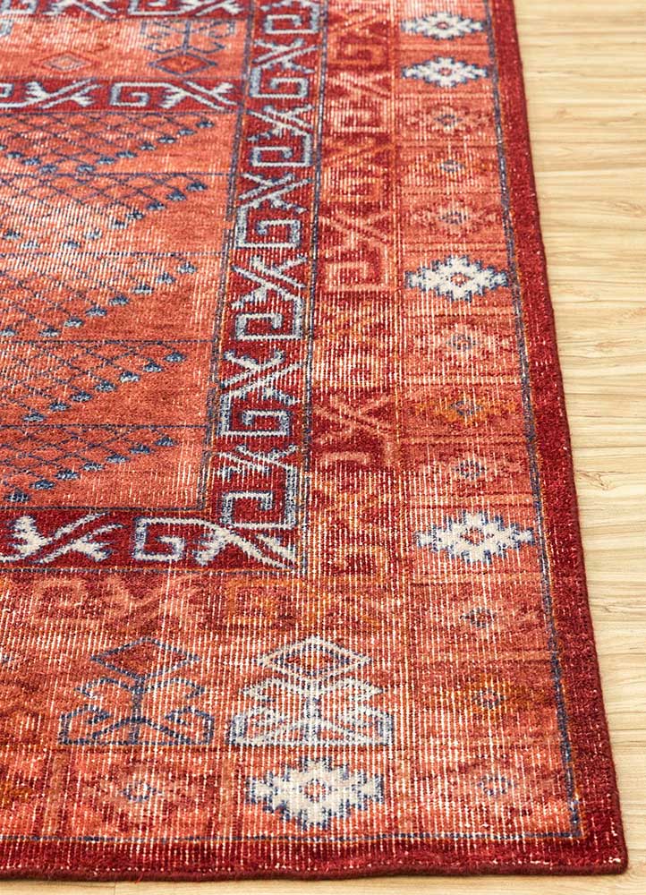 erbe red and orange wool Hand Knotted Rug - Corner