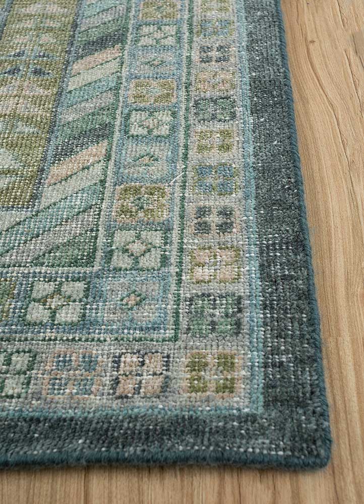 erbe green wool Hand Knotted Rug - Corner