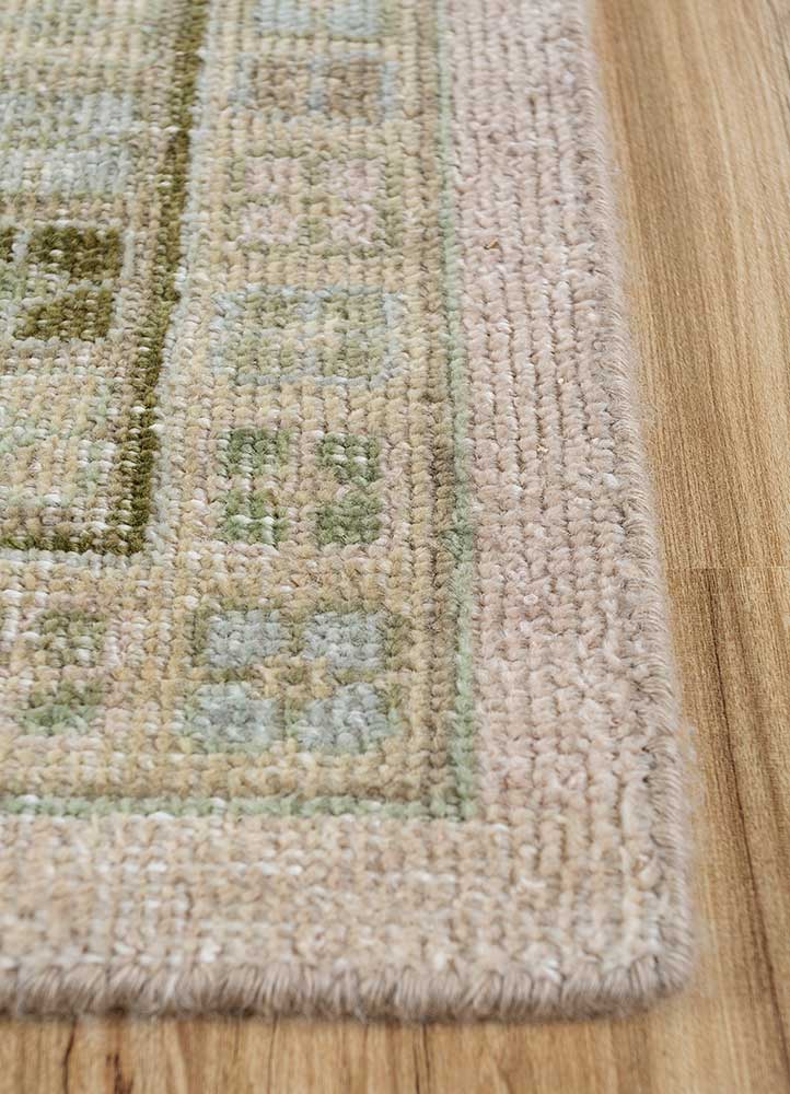 erbe green wool Hand Knotted Rug - Corner