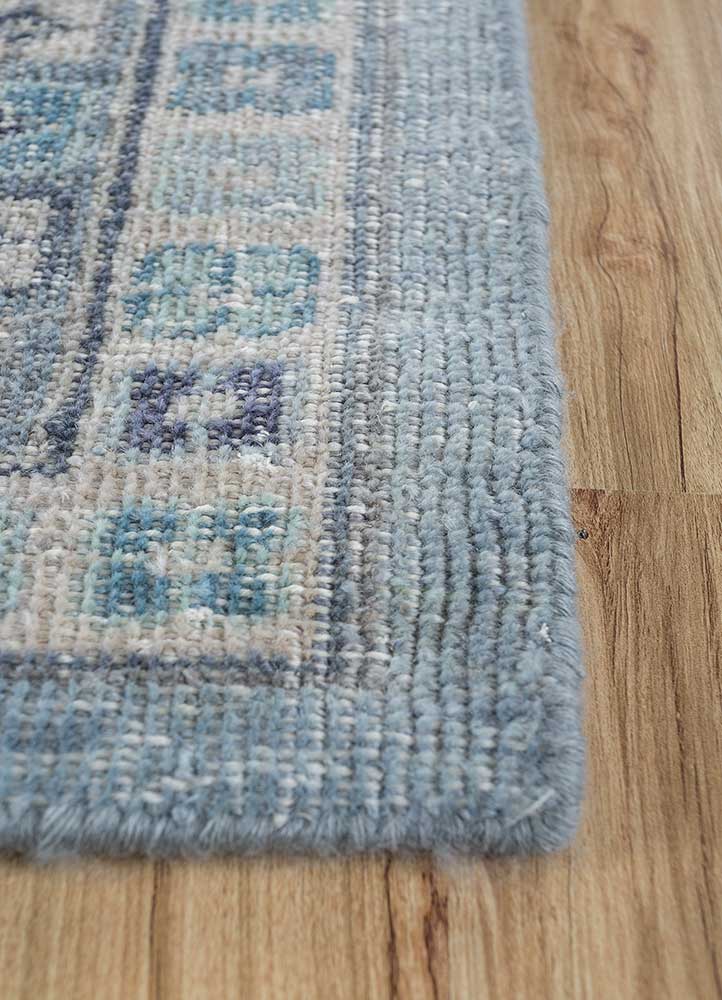 erbe blue wool Hand Knotted Rug - Corner